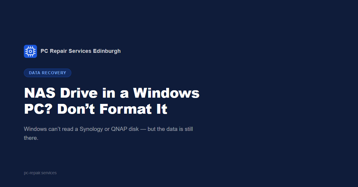 A Synology NAS drive plugged into a Windows PC in Roslin &mdash; a data recovery guide to reading NAS disks safely